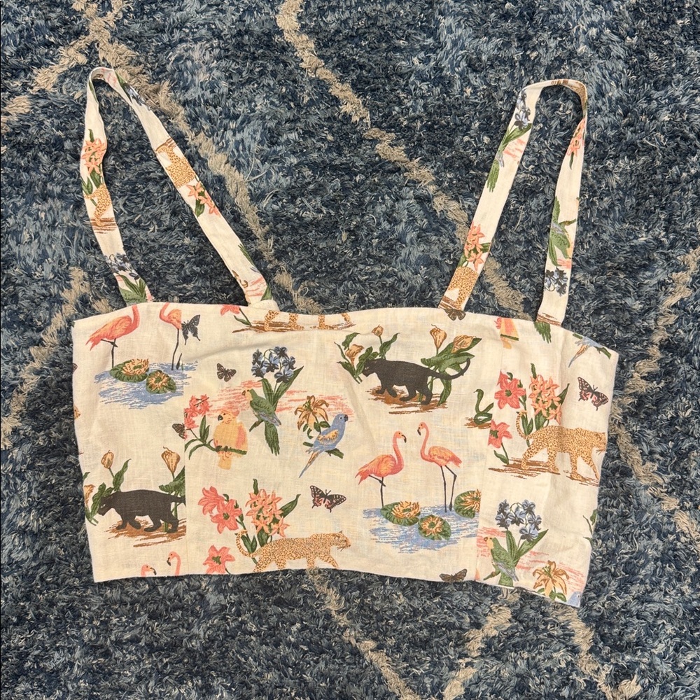 Reformation Atlas Linen Crop Top Janeiro Safari Print size12